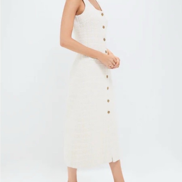 NEW Tuckernuck Sleeveless Cream Tweed Ingrid Button Front Midi Dress NWT - Picture 3 of 12